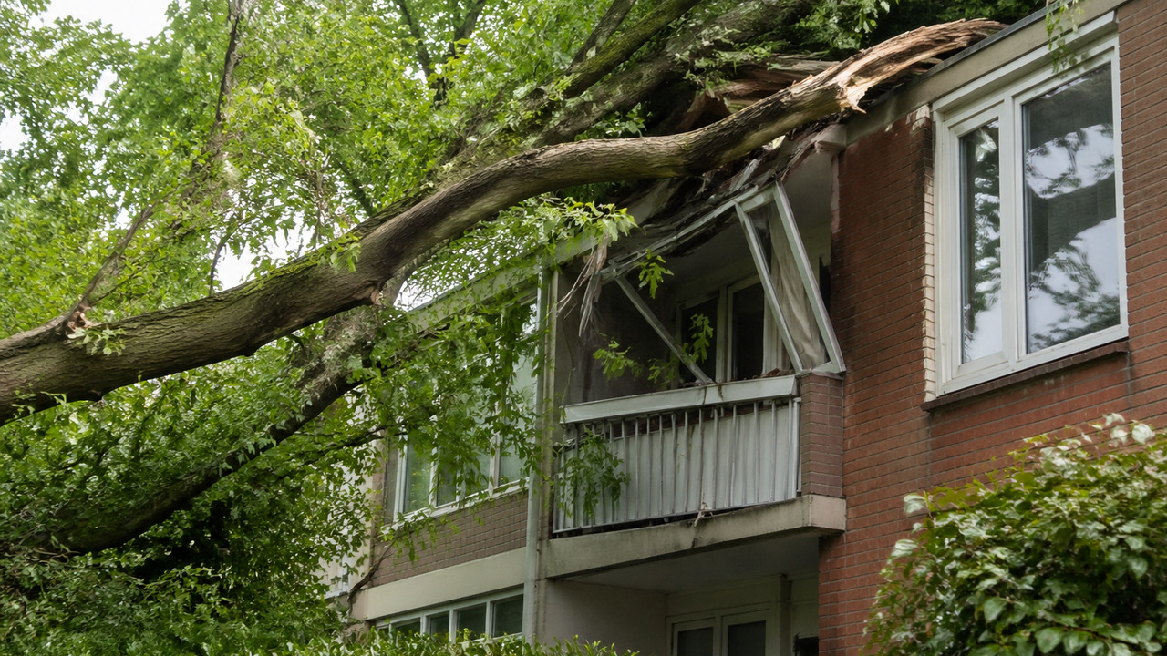 В Казани упавшее дерево повредило балкон пятиэт...
